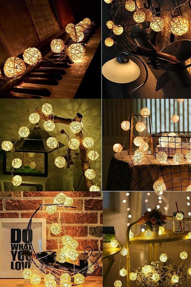 Dekoratif Rattan Model Şerit Top Led Yılbaşı Parti Doğum Günü Süsleme (10'lu) - 5