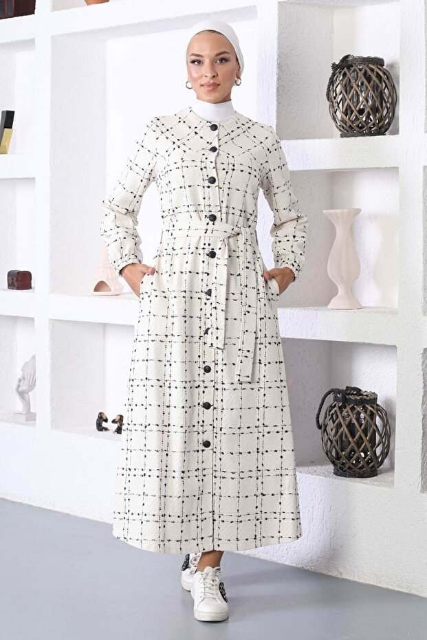 Buttoned Cashmere Coat White - 1