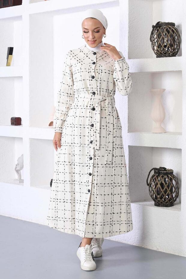 Buttoned Cashmere Coat White - 3