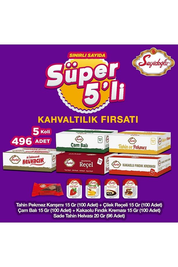 Süper 5'li Kahvaltılık Fırsatı 5 Koli 496 Adet - Çilek - Kakaolu Helva - 2