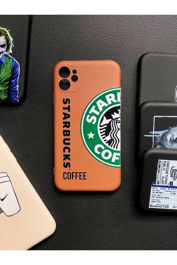 حافظة إطلاق آيفون 11 من جلد الغزال بنمط ستاربكس بني مع حماية للكاميرا - 1