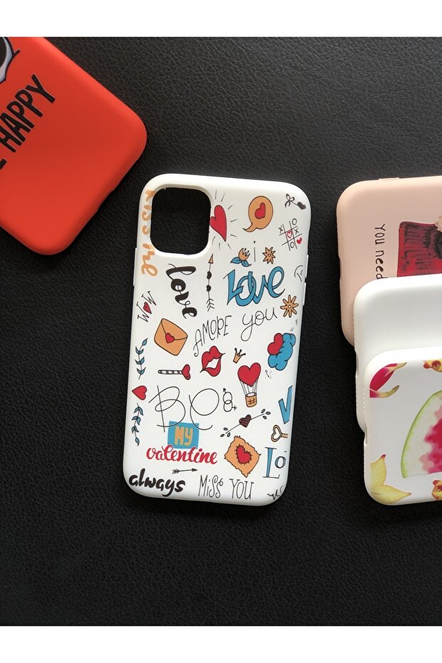 iPhone 11 Camera Protected Model White Love Pattern Suede Inside Launch Case - 1