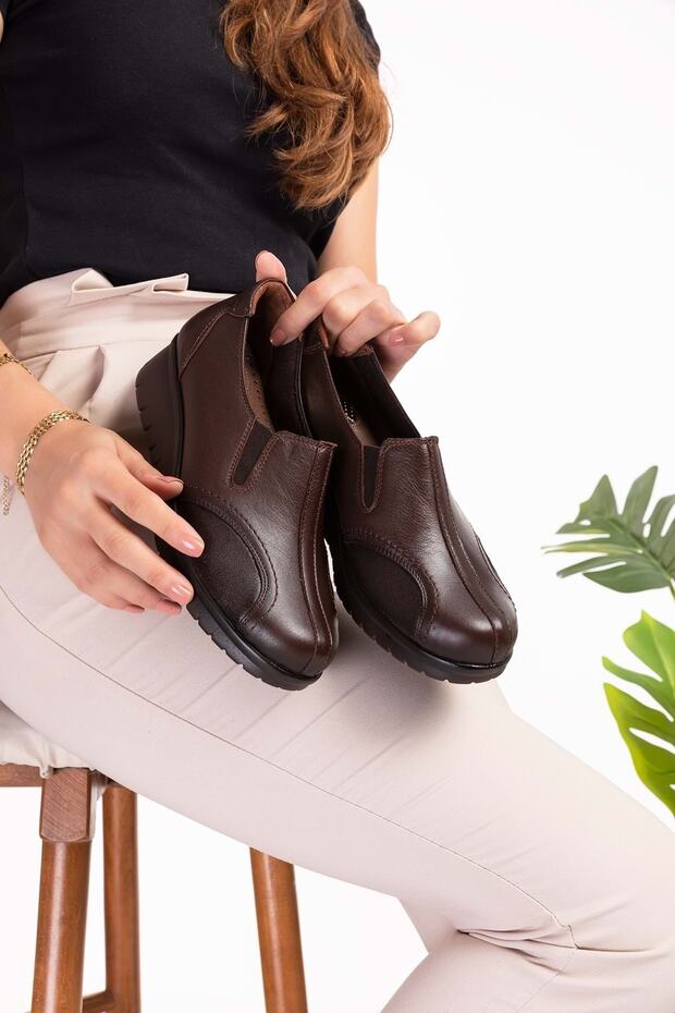 Genuine Leather Women's Bone Spur Special Shoes Elnr.5778 - Brown - 41