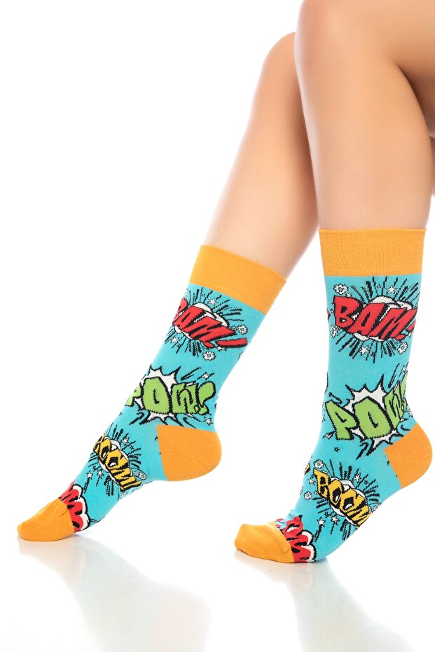 Comics Patterned Colorful Socket Socks - 5