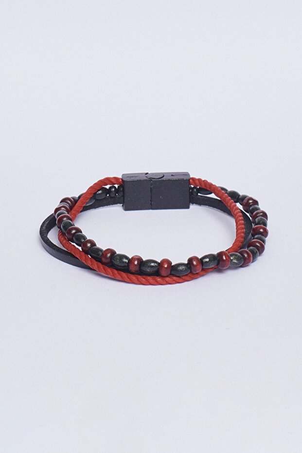 Men's Brown Red 100% Genuine Leather Bracelet