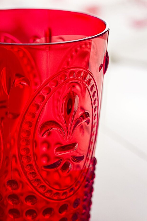 Akrilik Kırmızı 6'lı Kısa Bardak & Su Meşrubat Kahve Yanı Bardağı 400 Ml ( Cam Değildir ) - 3