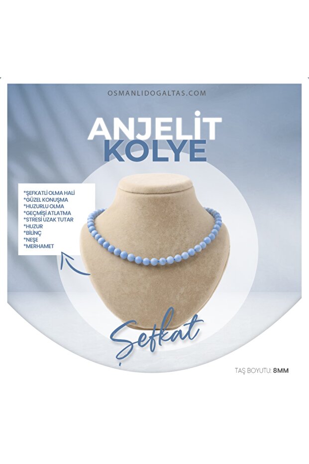 Certified Anjelite Natural Stone Necklace 8 Mm, M506