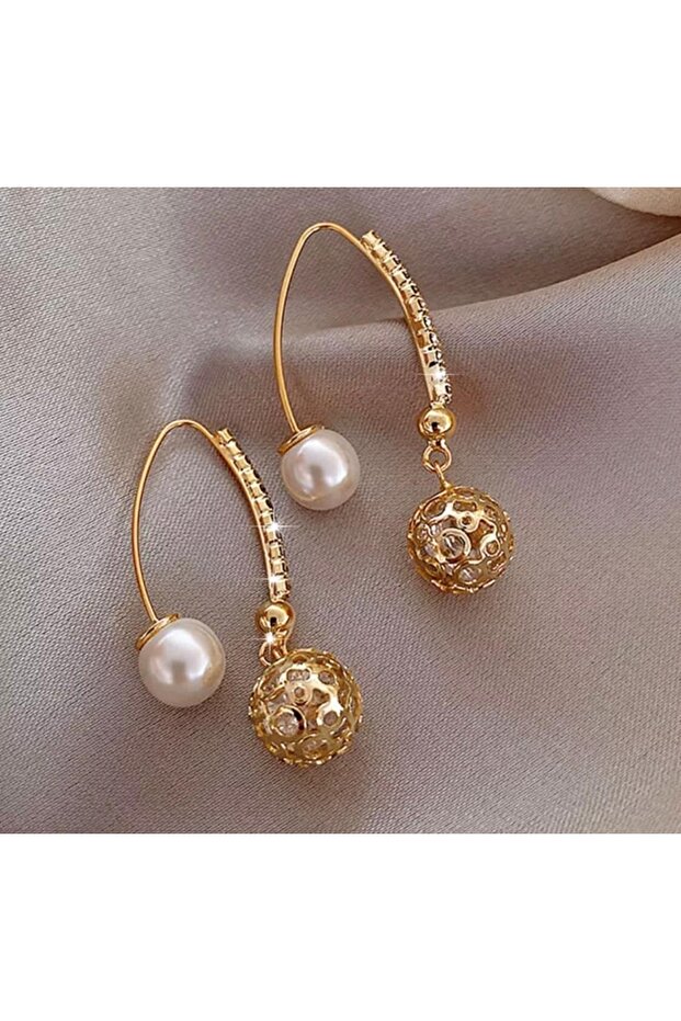 Gold Color Pearl Zircon Stone Style Earrings