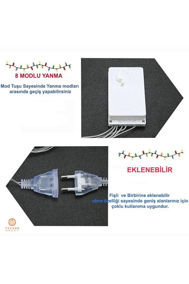 Yıldız Perde Led Işık Animasyonlu Eklenebilir Fişli - 5