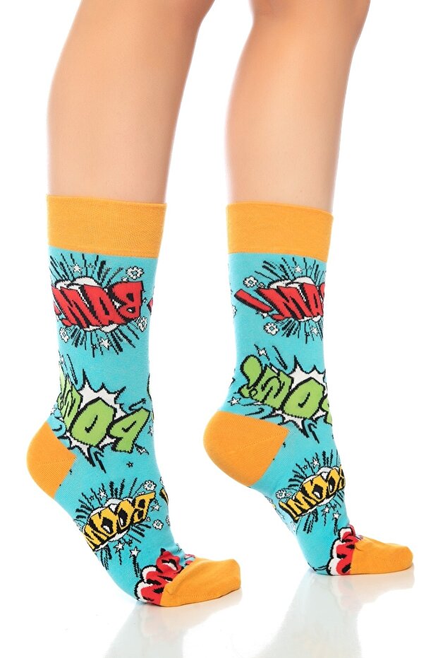 Comics Patterned Colorful Socket Socks - 1