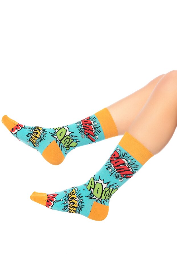 Comics Patterned Colorful Socket Socks - 6