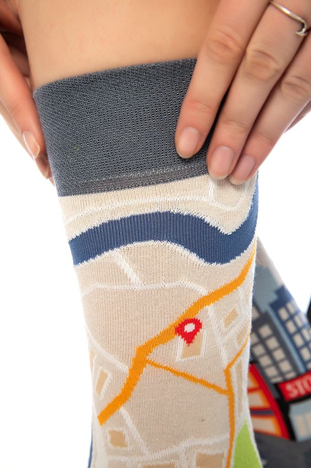 Unisex Mavi Yol Hikayesi Neşeli Çoraplar - 7