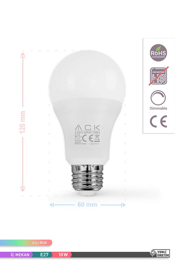 Wi-fi Led Rgb Ampul 10 W E27 Uzaktan Kontrollü Ayarlanabilir Akıllı Ampul(AYNI GÜN KARGO) - 4