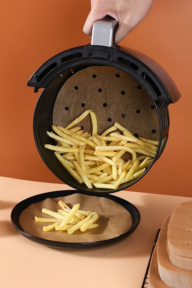 ® 200 Adet Air Fryer Pişirme Kağıdı Tek Kullanımlık Yağlı Kağıt Yuvarlak Delikli Ve Tabak Mode - 3