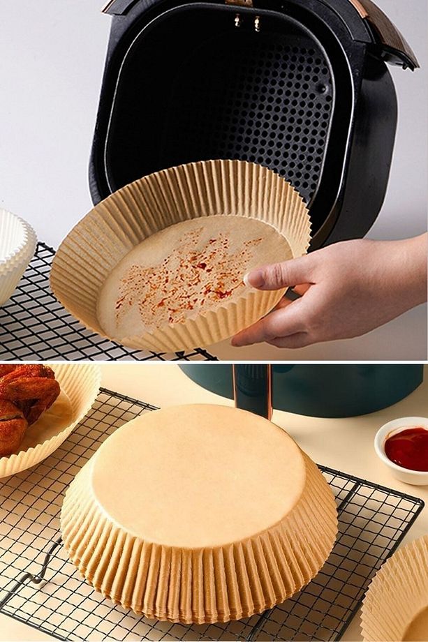 ® 200 Adet Air Fryer Pişirme Kağıdı Tek Kullanımlık Yağlı Kağıt Yuvarlak Delikli Ve Tabak Mode - 5