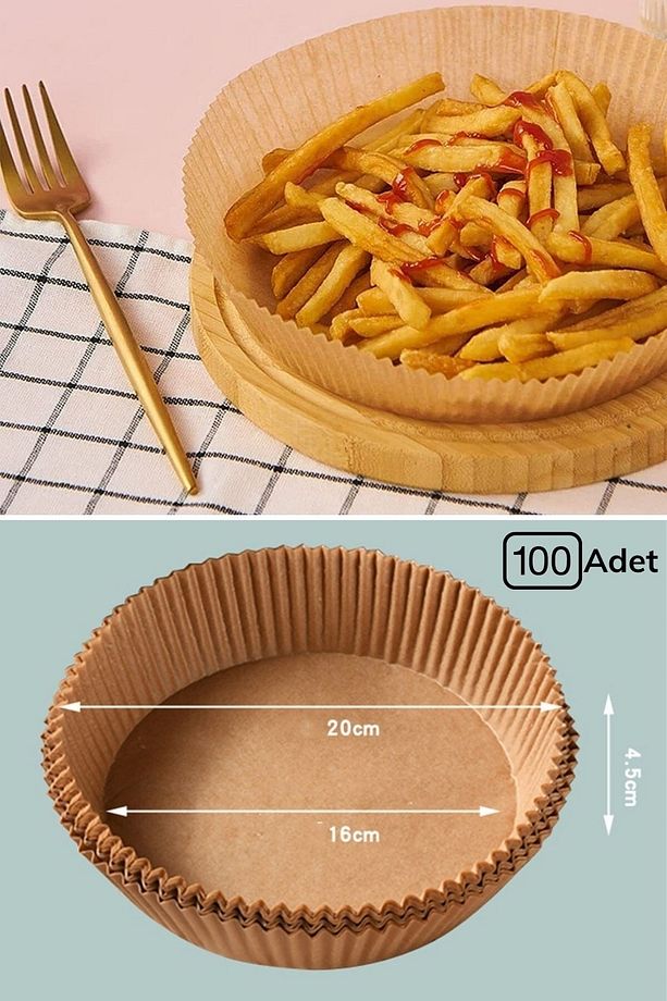 ® 200 Adet Air Fryer Pişirme Kağıdı Tek Kullanımlık Yağlı Kağıt Yuvarlak Delikli Ve Tabak Mode - 7