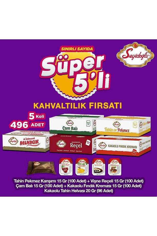 Süper 5'li Kahvaltılık Fırsatı 5 Koli 496 Adet - Vişne - Kakaolu Helva - 2