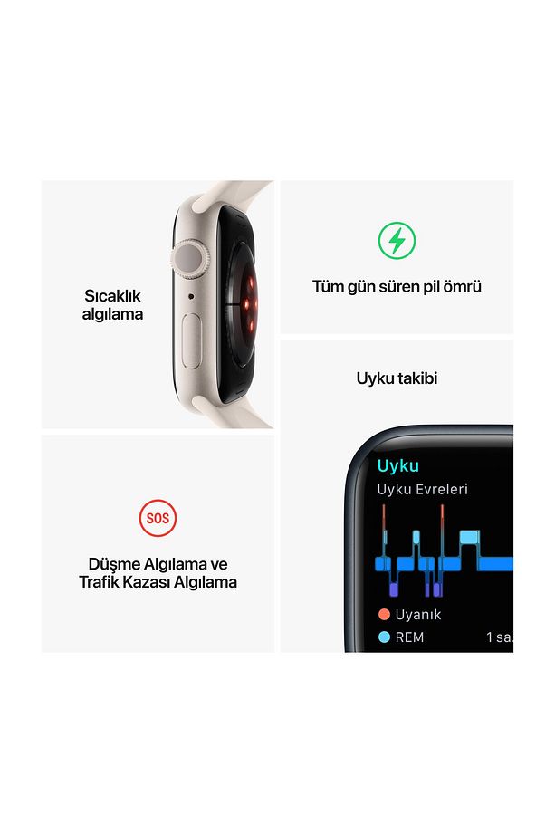 Watch Series 8 GPS + Cellular 41mm Gece Yarısı Alüminyum Kasa ve Spor Kordon - Regular - 9