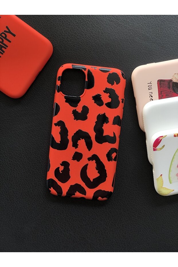 iPhone 11 Camera Protected Model Dark Orange Pattern Inside Suede Launch Case - 1