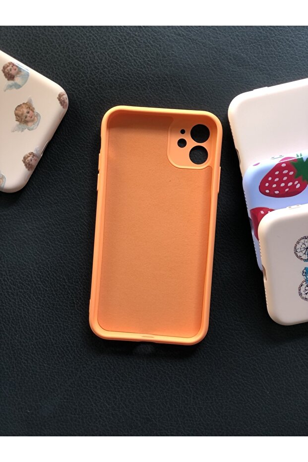 حافظة إطلاق لهاتف آيفون 11 مع حماية للكاميرا وجيب بنمط برتقالي من الداخل من جلد الغزال - 2