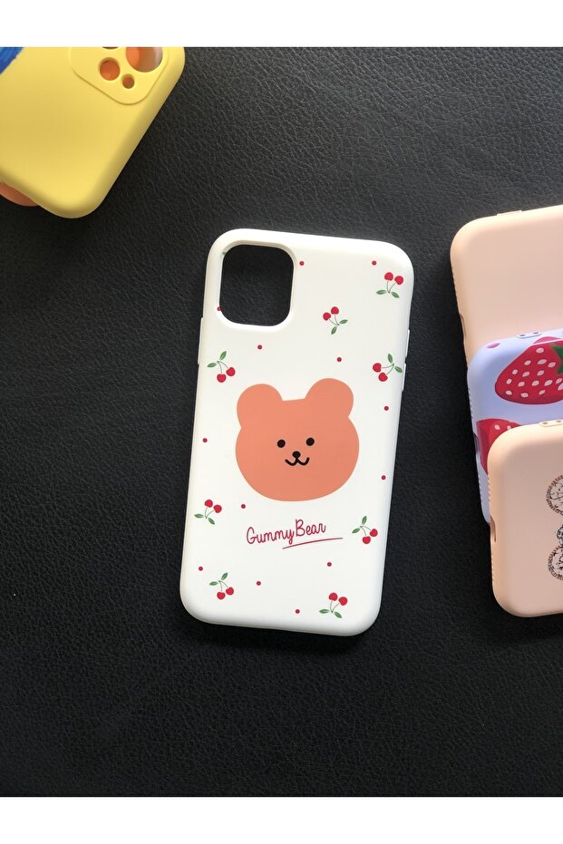 حافظة إطلاق لهاتف آيفون 11 موديل Gummy Bear بنمط الدب الداخلي من الجلد السويدي - 1