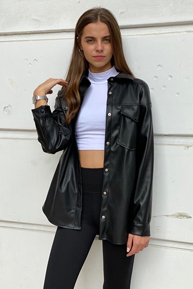 Siyah Deri Gömlek - 2