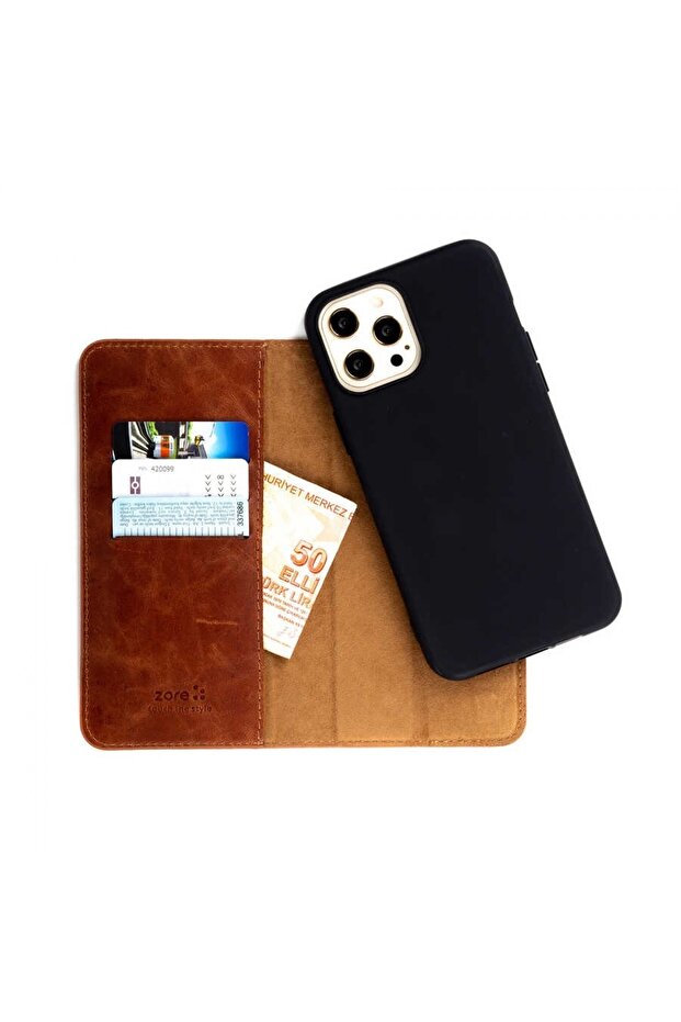 حافظة متوافقة مع هاتف Iphone 13 Pro Max مصنوعة من الجلد الطبيعي ومحفظة متعددة - 8