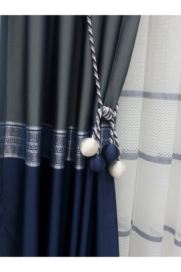 Modern Winding 4 Ball Braçol Cornice Tactical String Ceiling Curtain Accessory Navy Blue&cream
