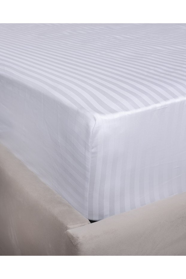 Striped Cotton Satin Fitted Sheet Set Double + 2 Pcs. Pillowcase