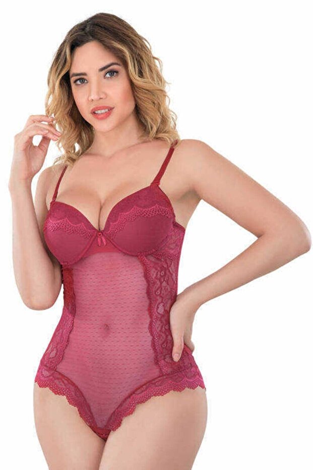Women's Burgundy Coated Underwire Supported Push Up Transparent Body 176