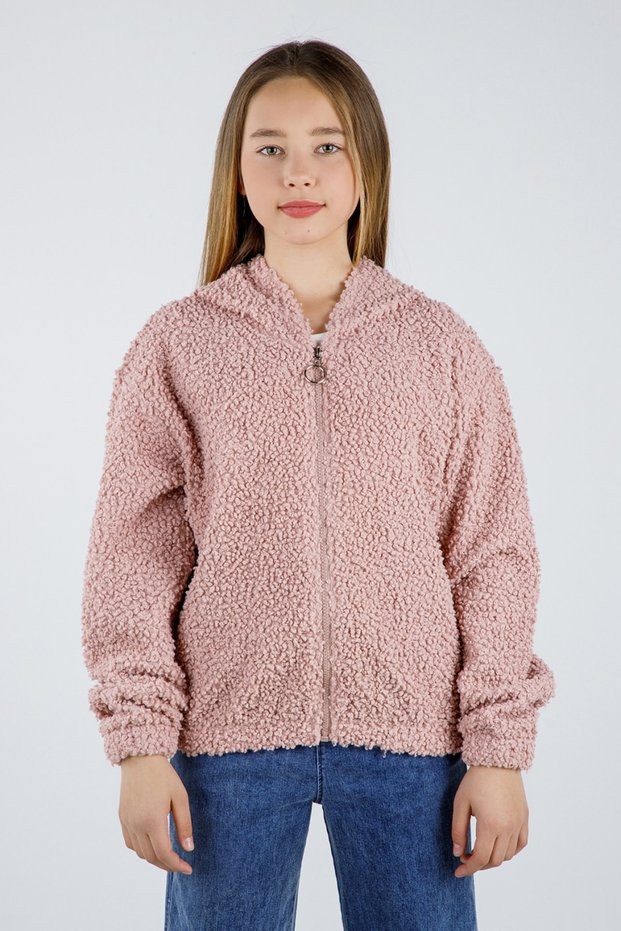 Girl's 8-14 Years Thick Hooded Zippered Cardigan