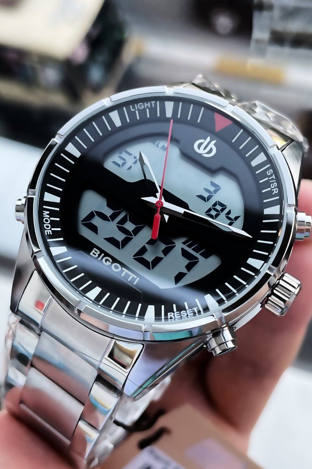 Men's Wristwatch 5 Atm Water Resistant Silver Color Full Steel Elg571