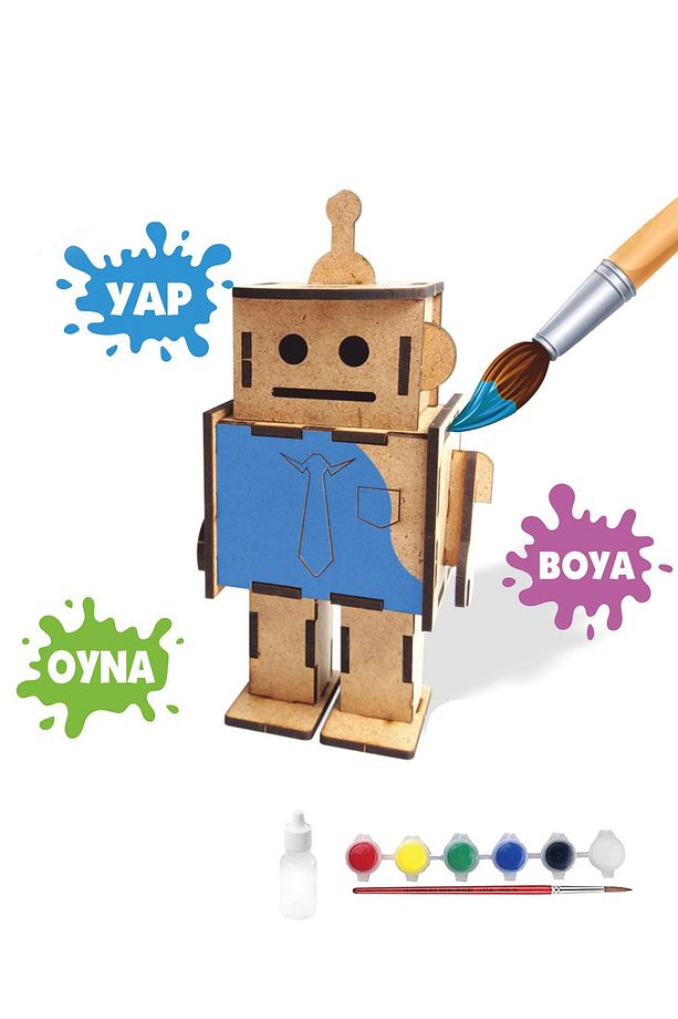 Robot Kumbara Ahşap Boyanabilir Stem Set - 2