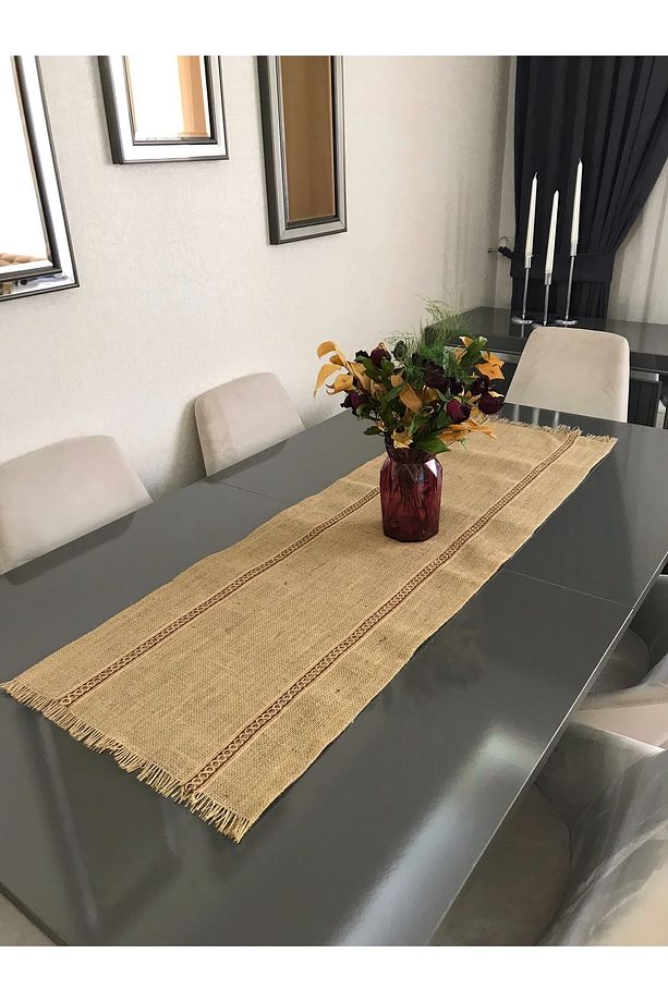 Şeritli Jüt Kumaş Runner 40x140 Cm - 1