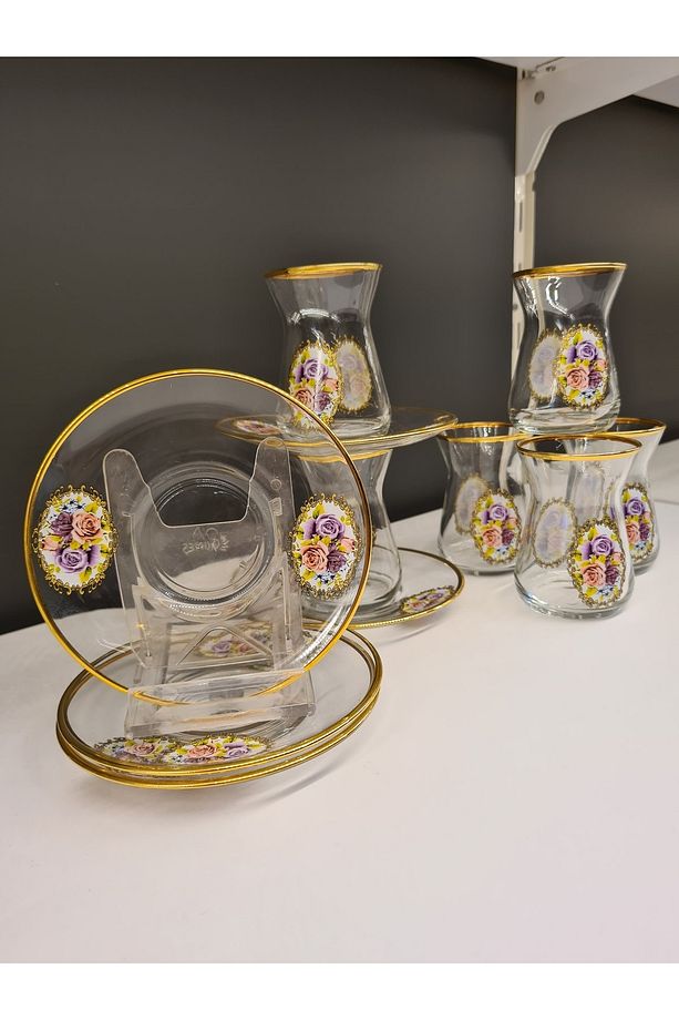 6 Kişilik Çay Takımı Gül 3 mm Altın - 3