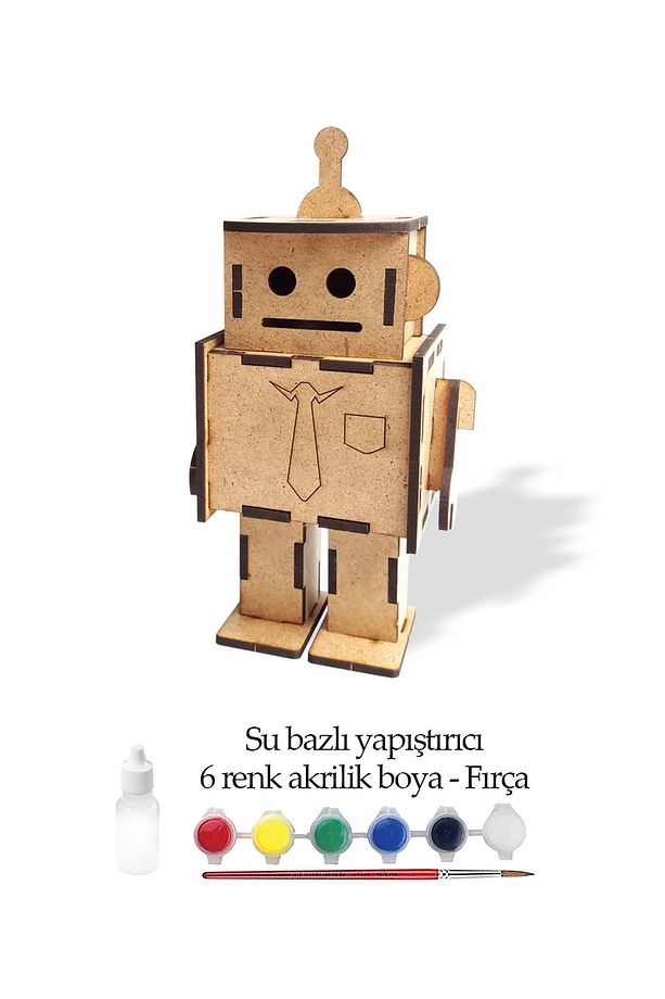 Robot Kumbara Ahşap Boyanabilir Stem Set - 1