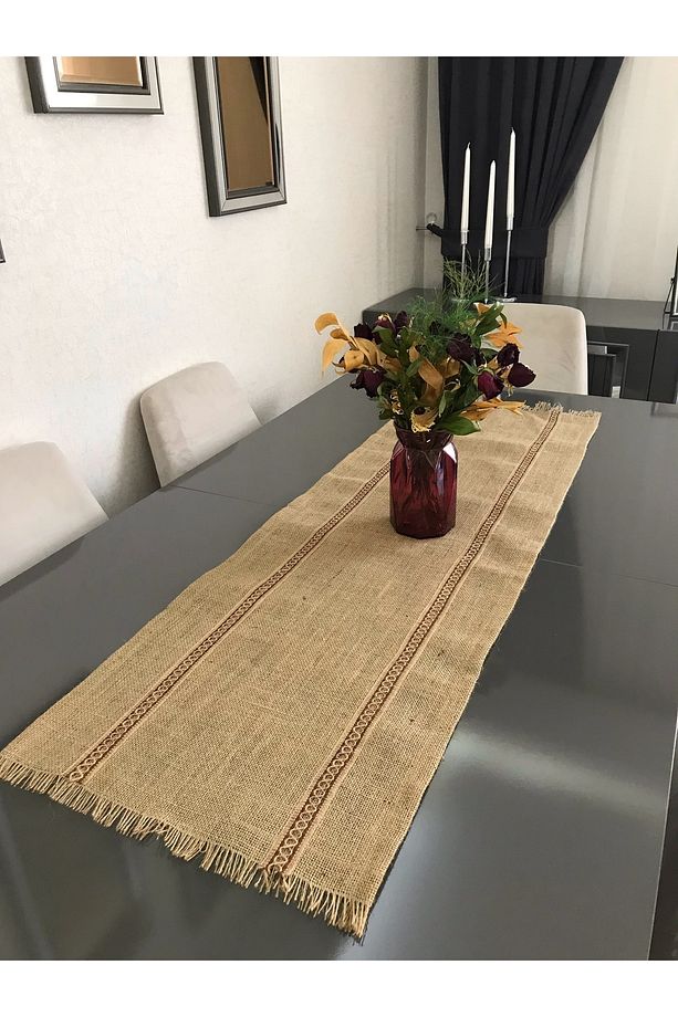 Şeritli Jüt Kumaş Runner 40x140 Cm - 2