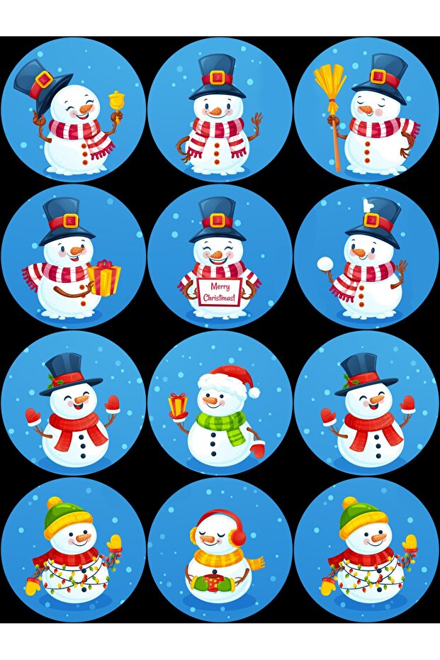 Snowman Image Labels (4x4 Cm 24 Pieces)