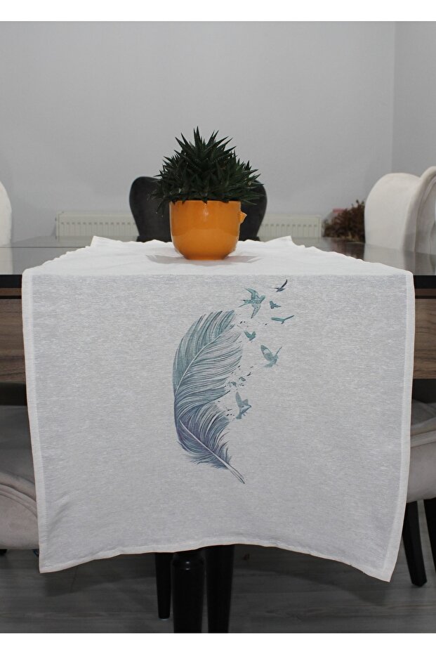 Cream Feather Printed Runner