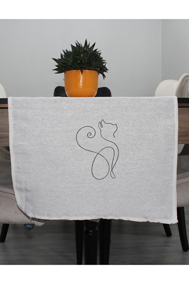 Cream Kitten Cat Printed Runner