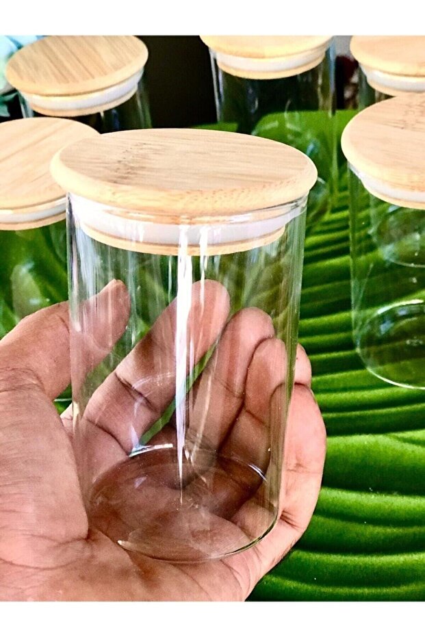 Vacuum Borosilicate Glass Jar with Bamboo Lid 6 Pieces 250 Ml