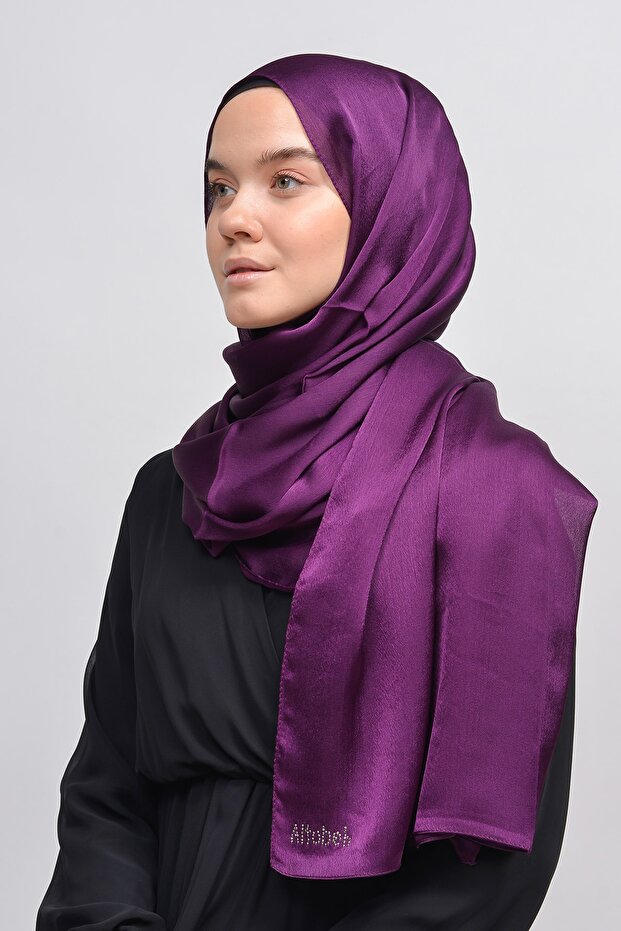 Janjan Shiny Satin Textured Hijab Evening Dress Chiffon Shawl-dark Indigo