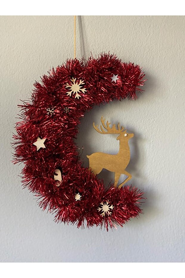 Yılbaşı Kapı Süsü Geyikli Kapı Çelengi Kırmızı - 1