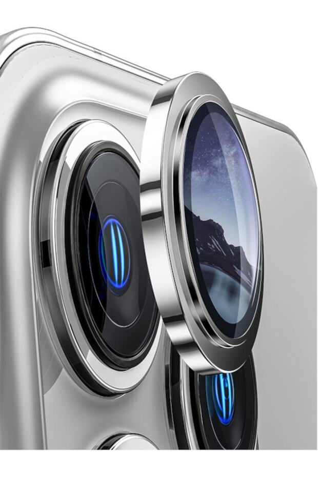 iPhone 14 Pro Max & 14 Pro Compatible Aluminum Alloy 9h Tempered Camera Protector Silver [Set of 3]