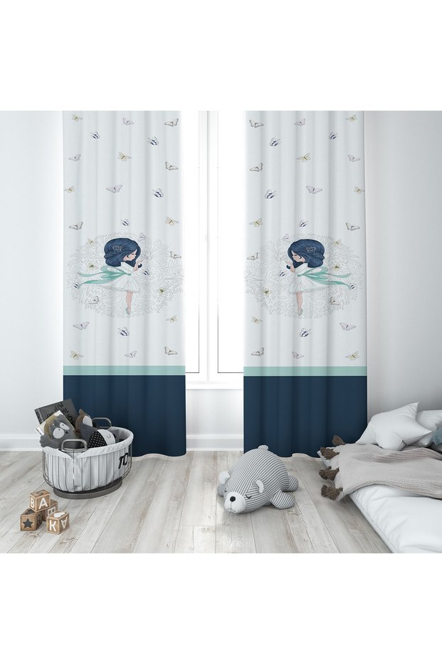 Trend Baby and Children's Room Butterfly Motif Princess Girl Patterned Background Curtain