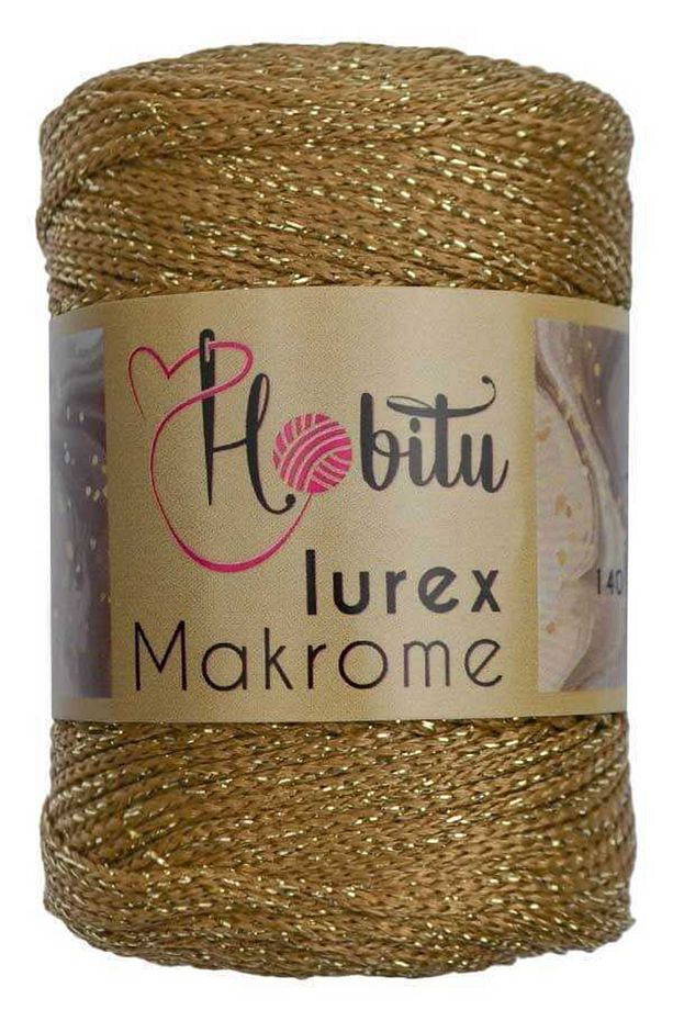Hobitu Polyester Makrome Ipi 2mm - 100gr/140metre Simli Lurex 044 Kamel-altın - 2