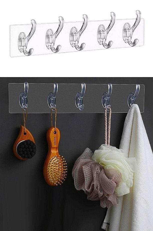 Elbise Askısı Silikonlu 5'li Şeffaf Güçlü Kendinden Yapışkanlı Askılık Kapı Duvar Banyo Askısı - 3