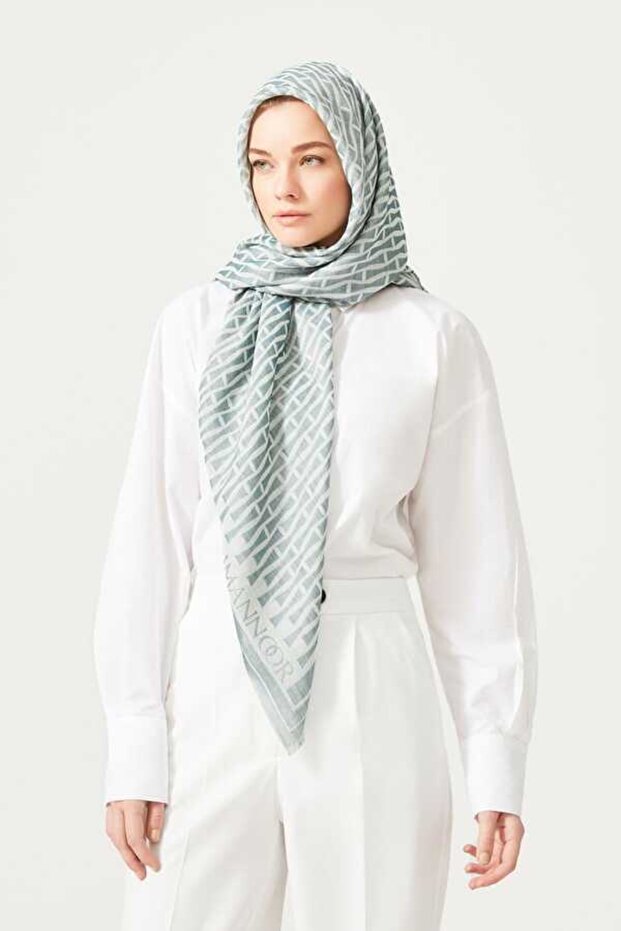 I Monogram Yeşil Ipek Eşarp - 4