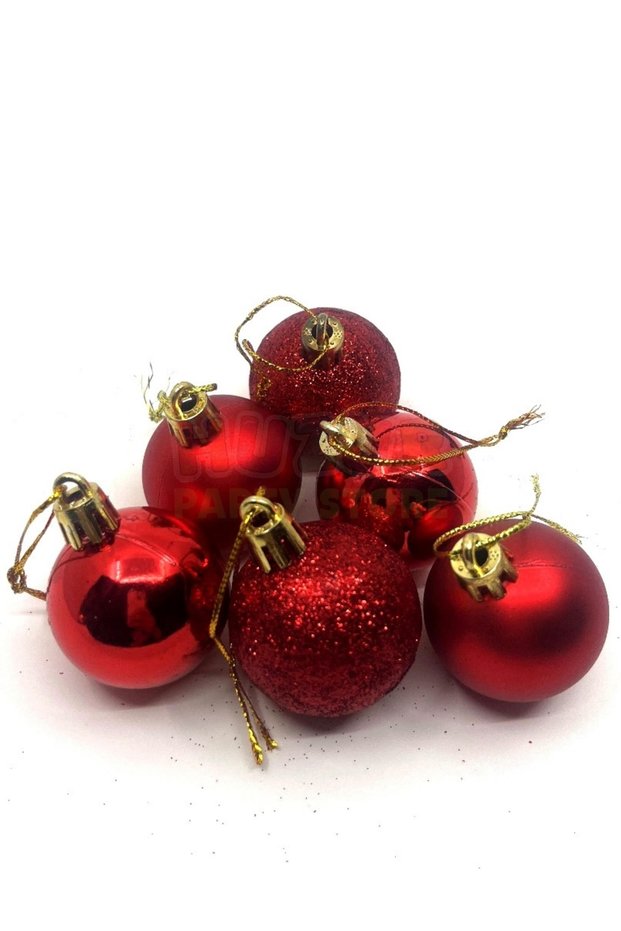Bright Glitter Matte Red Colored Cici Ball 4 cm 6-Piece Christmas Red New Year Pine Tree Ornament with String