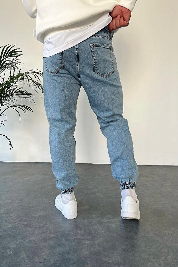 Jogger Paça Lastikli Asit Yıkamalı Kot Pantolon - 3